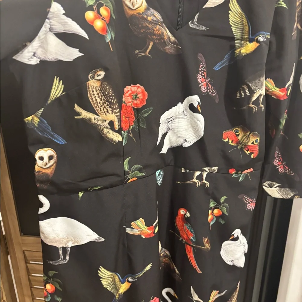 eShakti Black dress with Floral Accents and birds and butterflies. - Picture 3 of 8
